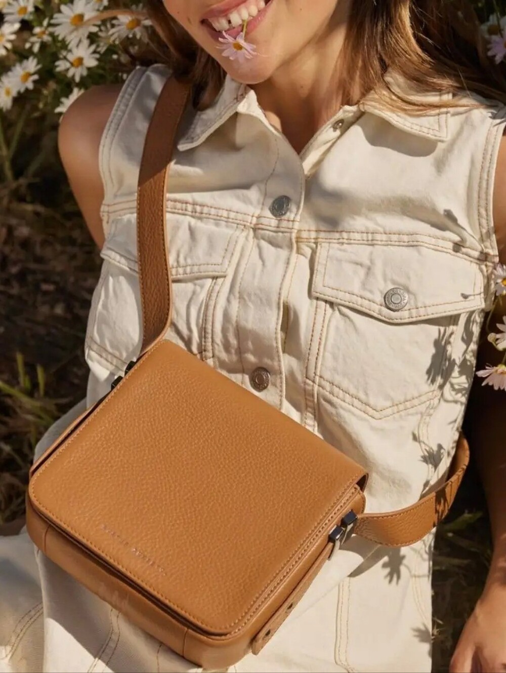 Status Anxiety. Want To Believe Tan Leather Crossbody